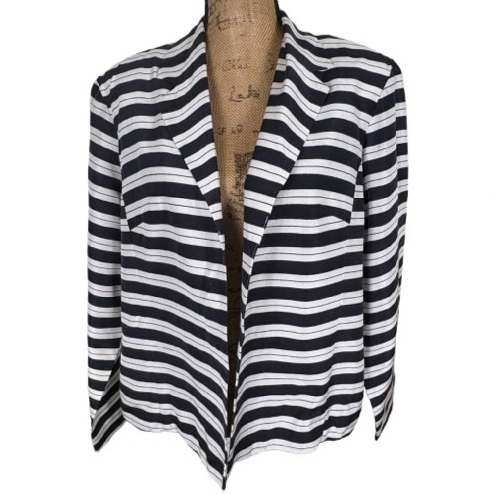 Vintage 90s I.S.C. Black White Striped 100% Silk Blazer Jacket Career Size XL